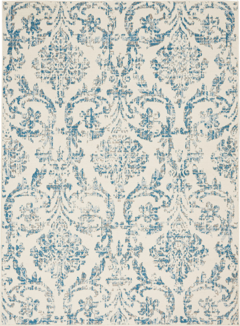 4' X 6' Cream Damask Power Loom Area Rug