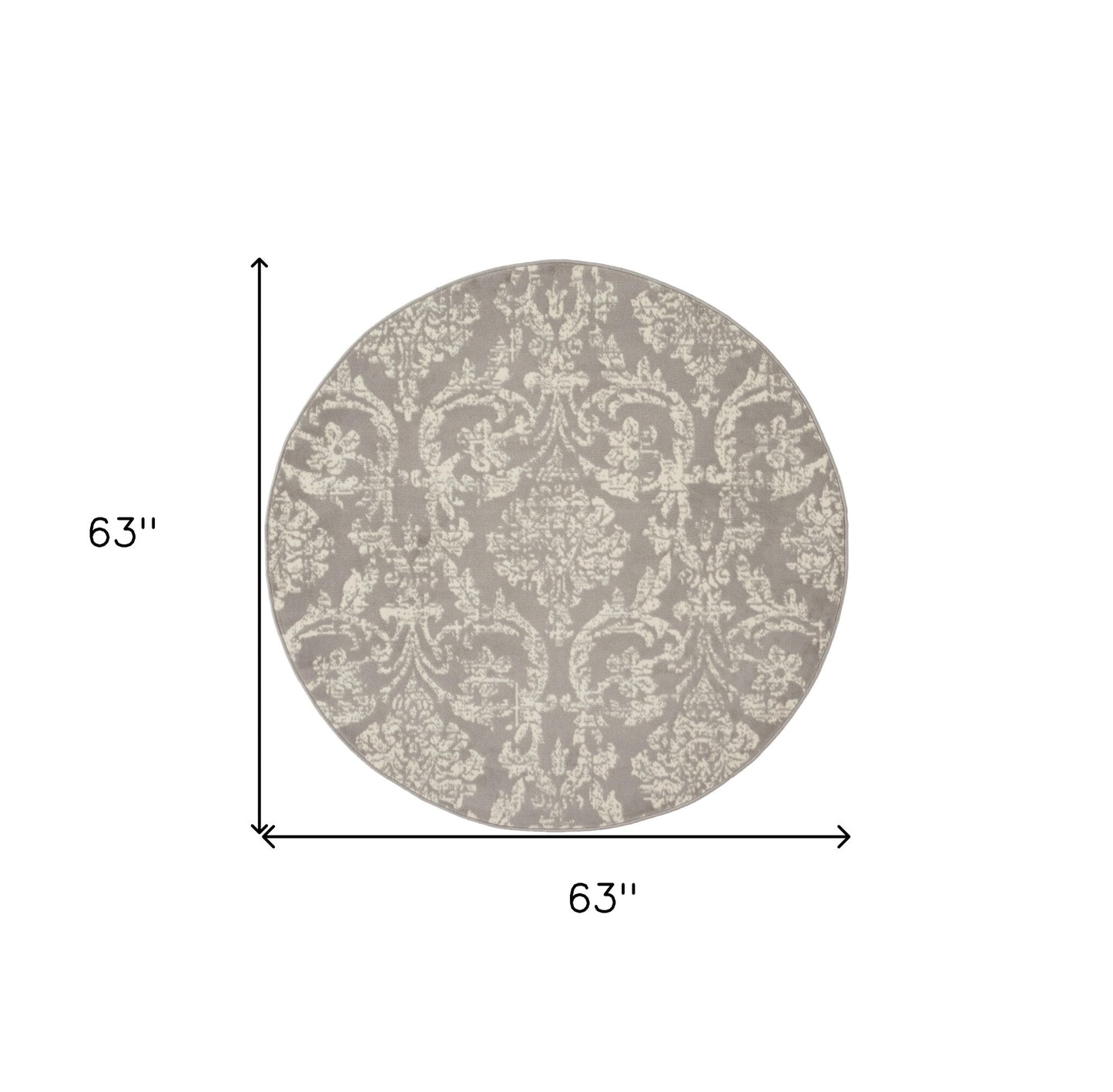 5' Gray Round Damask Power Loom Area Rug