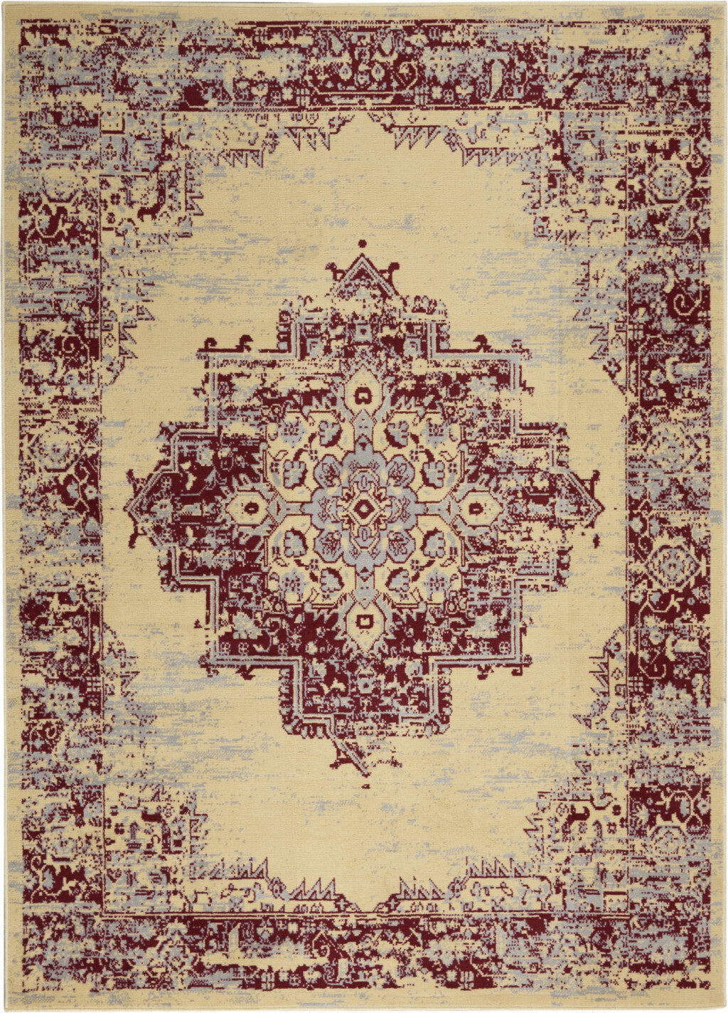 4' X 6' Cream Damask Power Loom Area Rug