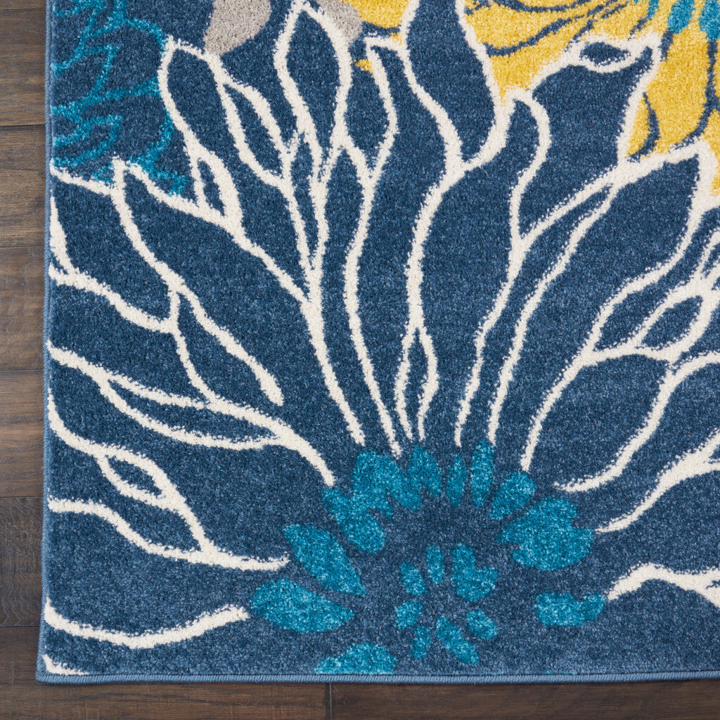 9' x 12' Navy Blue Floral Power Loom Area Rug