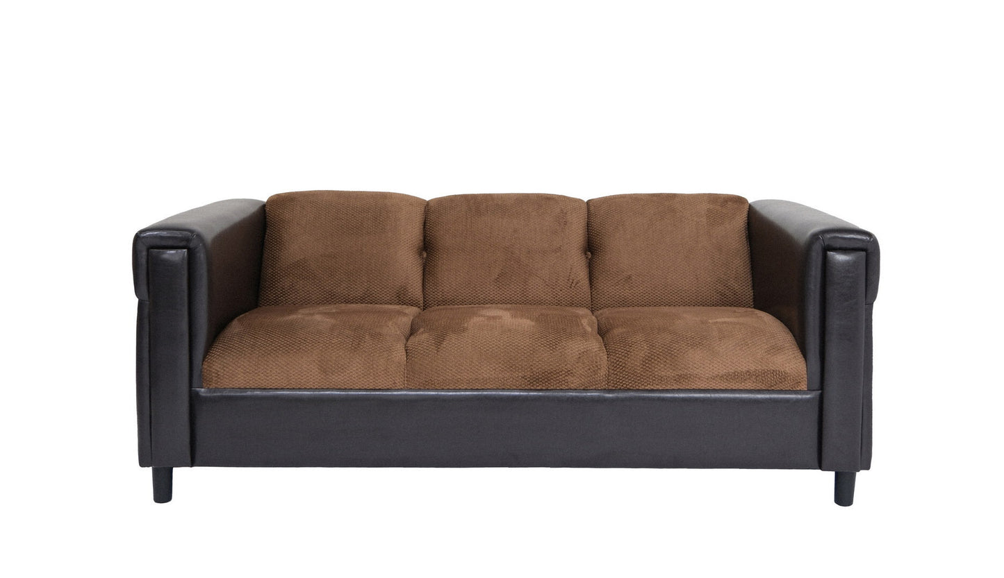 72" Brown Chenille And Black Sofa