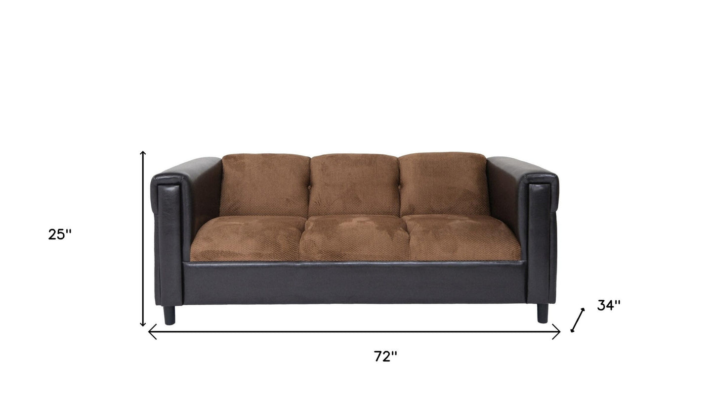 72" Brown Chenille And Black Sofa