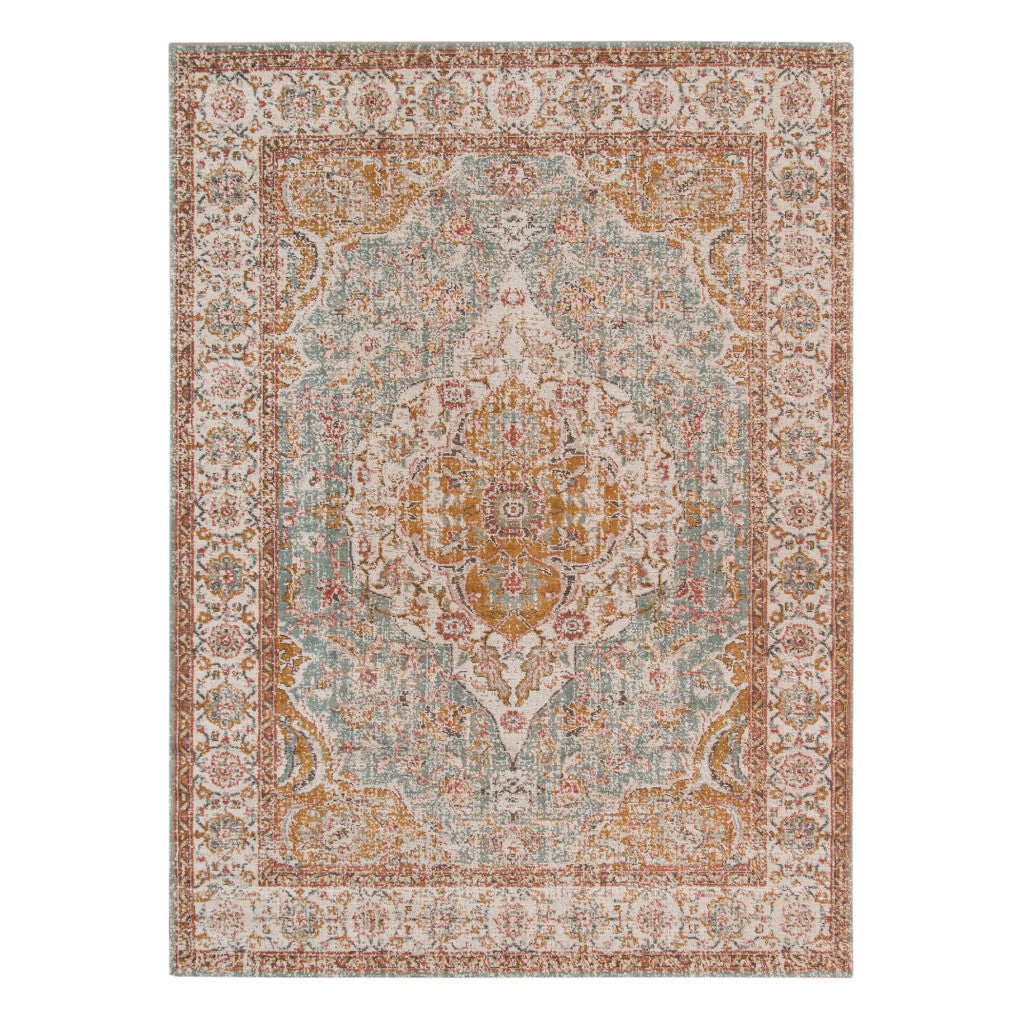 2' x 3' Blue Oriental Power Loom Area Rug With Fringe