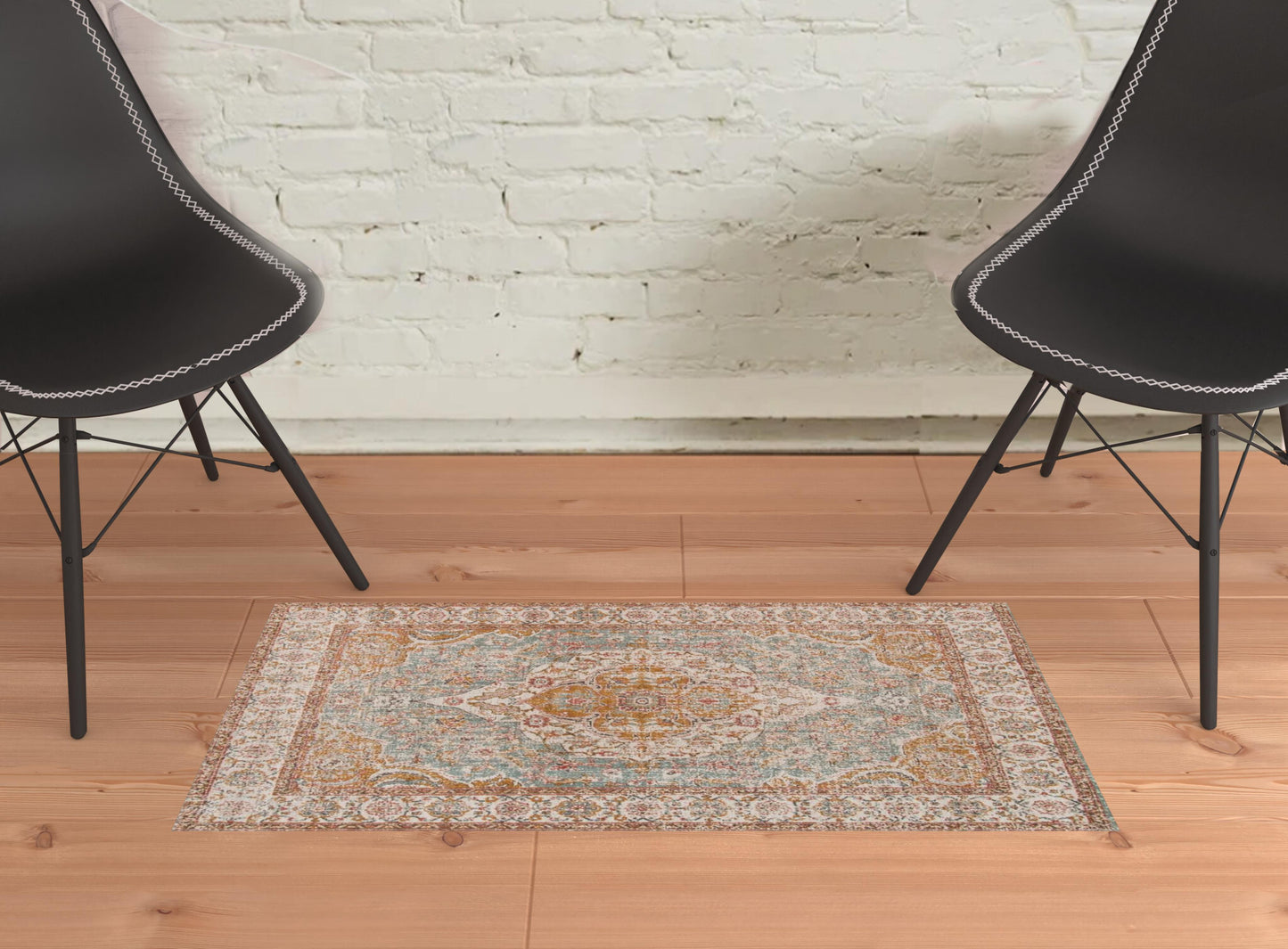 2' x 3' Blue Oriental Power Loom Area Rug With Fringe