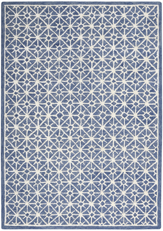 4' x 6' Blue and Off White Geometric Hand Tufted Area Rug