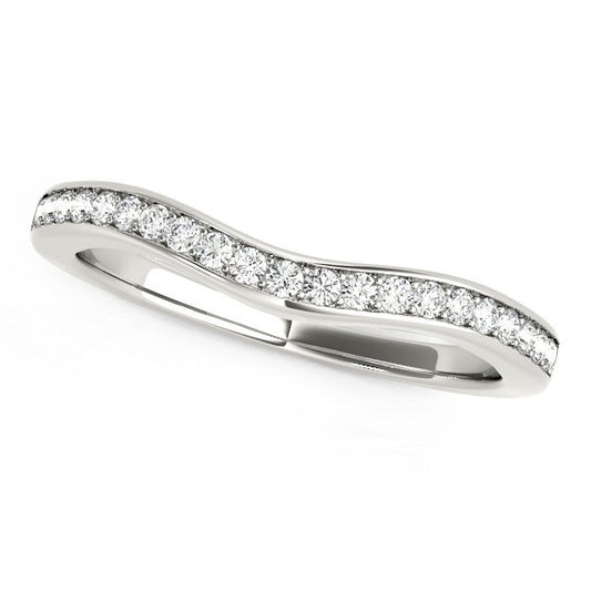 Size: 7 - 14k White Gold Curved Diamond Wedding Band (1/6 cttw)