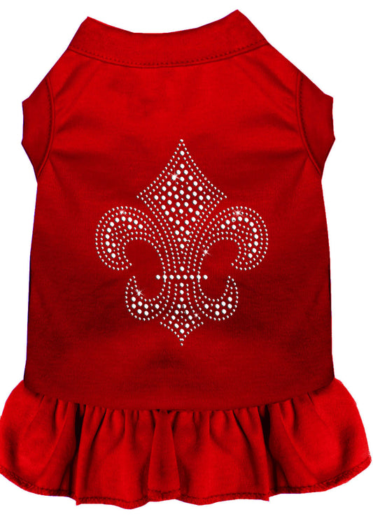 Silver Fleur de Lis Rhinestone Dress Red XS