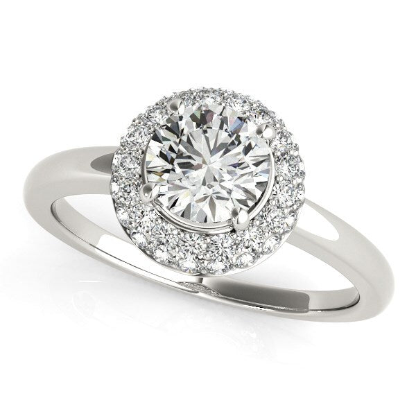 Size: 3 - Diamond Engagement Ring with Pave Halo Stones in 14k White Gold (1 3/8 cttw)