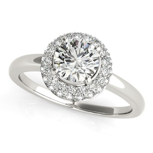 Size: 3 - Diamond Engagement Ring with Pave Halo Stones in 14k White Gold (1 3/8 cttw)