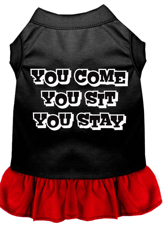 You Come, You Sit, You Stay Screen Print Dress Black with Red Lg