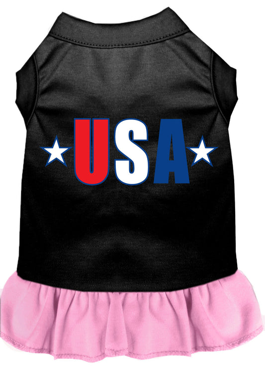 USA Star Screen Print Dress Black with Light Pink XS