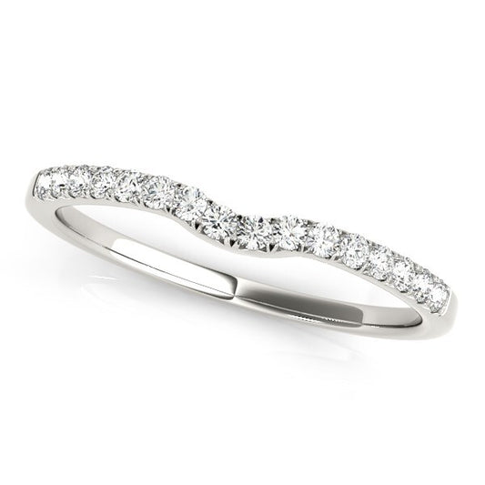 Size: 7 - 14k White Gold Curved Pave Setting Diamond Wedding Ring (1/8 cttw)