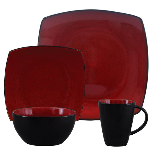 Gibson Elite Soho Lounge Square 16-Piece Dinnerware Set,  Red