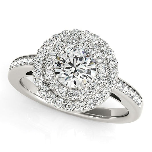 Size: 8 - 14k White Gold Round with Two-Row Halo Diamond Engagement Ring (1 1/2 cttw)