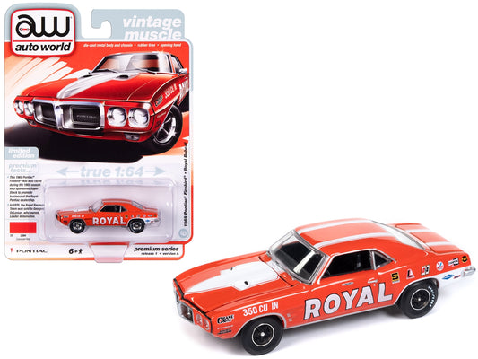 1969 Pontiac Firebird Royal Bobcat Carousel Red with White Stripes and Graphics "Vintage Muscle" Limited Edition 1/64 Diecast Model Car by Auto World