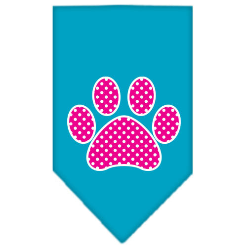 Pink Swiss Dot Paw Screen Print Bandana Turquoise Small