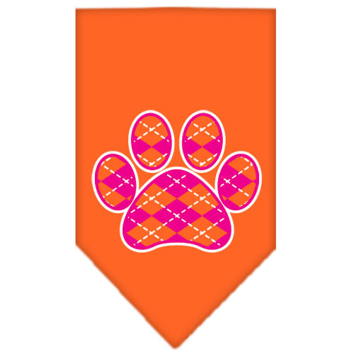 Argyle Paw Pink Screen Print Bandana Orange Small