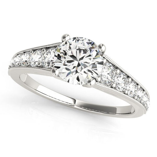 Size: 4.5 - 14k White Gold Antique Tapered Shank Diamond Engagement Ring (1 3/8 cttw)