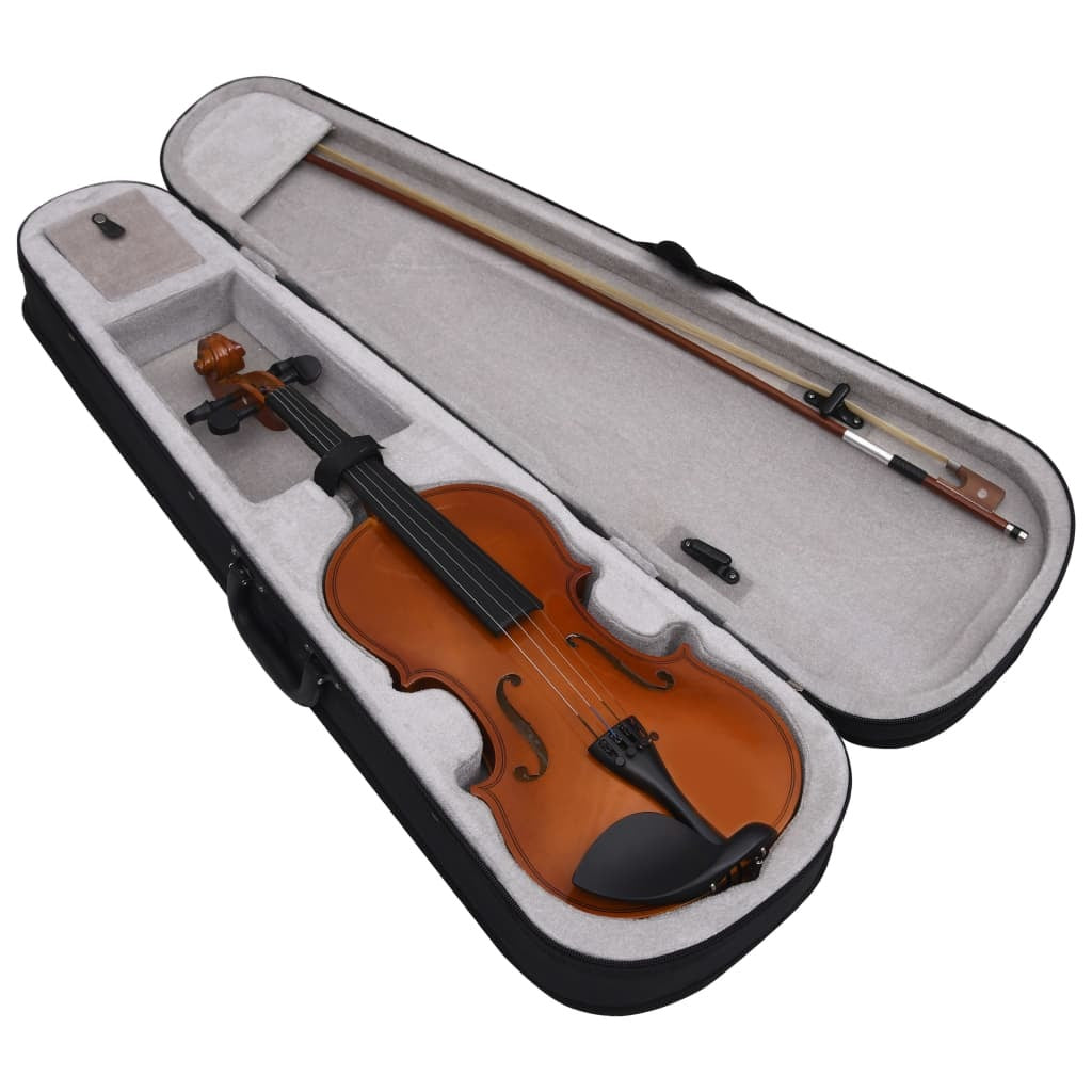 vidaXL Violin Full Set with Bow and Chin Rest Dark Wood 4/4