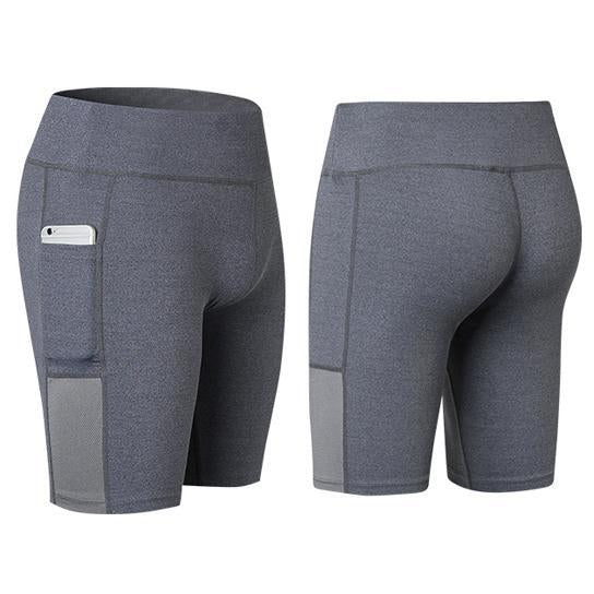 Size: Medium,Color: Gray - All Seasons Yoga Shorts Stretchable With Phone Pocket