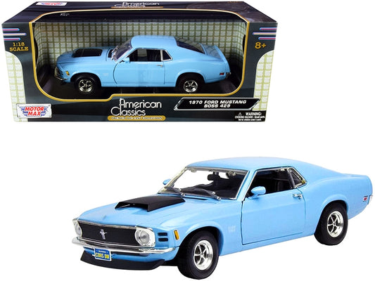 1970 Ford Mustang Boss 429 Light Blue 1/18 Diecast Model Car by Motormax