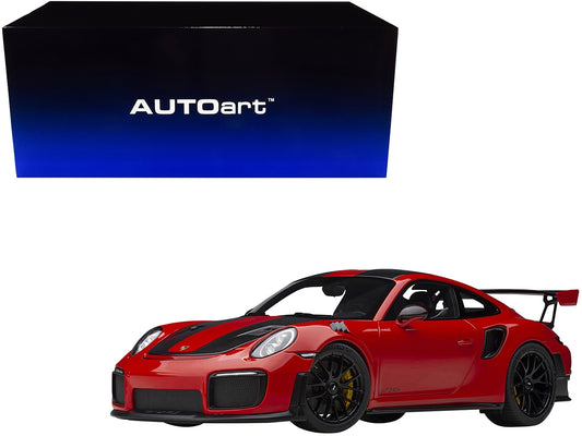 Porsche 911 (991.2) GT2 RS Weissach Package Guards Red with Carbon Stripes 1/18 Model Car by Autoart