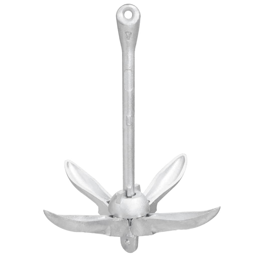 vidaXL Folding Anchor with Rope Silver 5.5 lb Malleable Iron