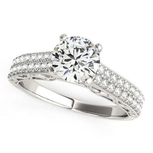 Size: 3.5 - 14k White Gold Pronged Diamond Antique Style Engagement Ring (1 1/3 cttw)