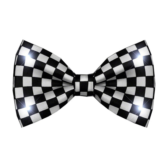 Black and White Checkered Bow Tie with White LED Lights