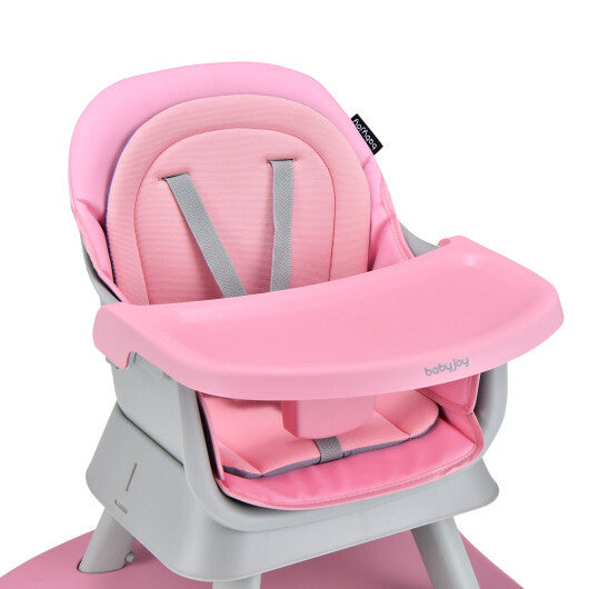 6-in-1 Convertible Baby High Chair with Adjustable Removable Tray-Pink - Color: Pink