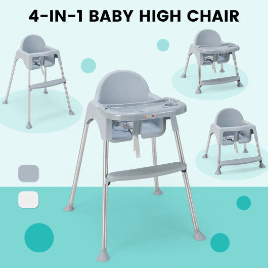 4-in-1 Convertible Baby High Chair with Removable Double Tray-Gray