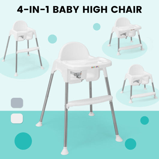 4-in-1 Convertible Baby High Chair with Removable Double Tray-Gray