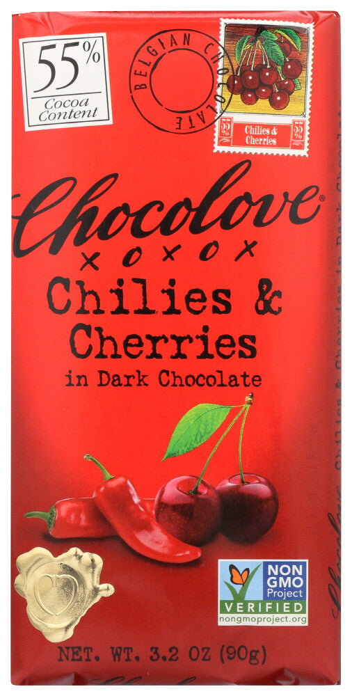 Chocolove Dark Chilies & Cherry Bar (12x3.2 Oz)