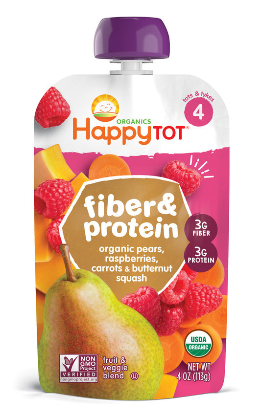 Happy Tot Organic Fiber And Protein, Pear Raspberry Butternut Squash And Carrot (16x4 OZ)