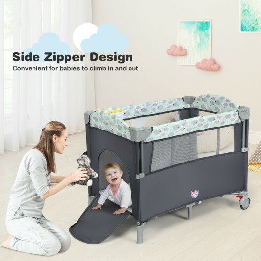 5-in-1  Portable Baby Beside Sleeper Bassinet Crib Playard with Diaper Changer-Gray - Color: Gray