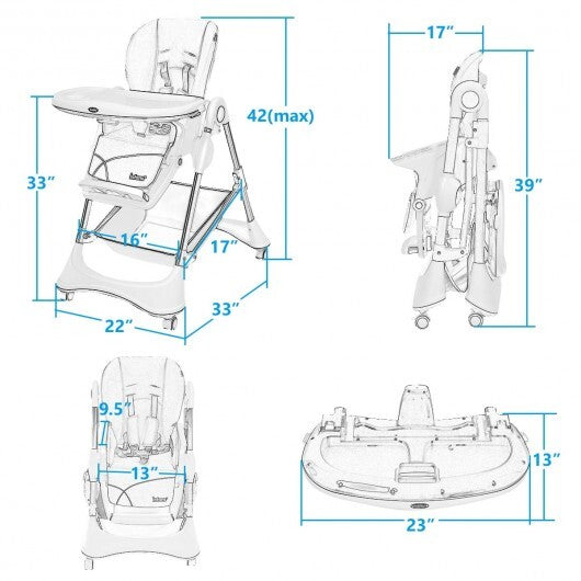 A-Shaped High Chair with 4 Lockable Wheels-Navy - Color: Navy