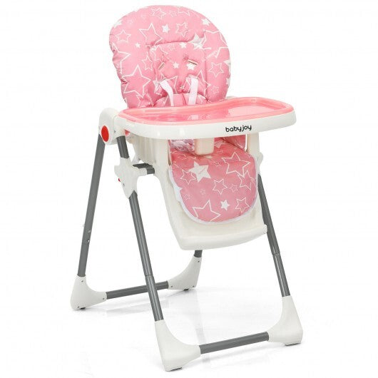 Folding Baby High Dining Chair with 6-Level Height Adjustment-Pink - Color: Pink