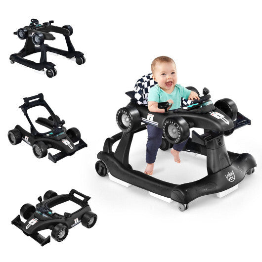 4-in-1 Foldable Activity Push Walker with Adjustable Height-Black - Color: Black