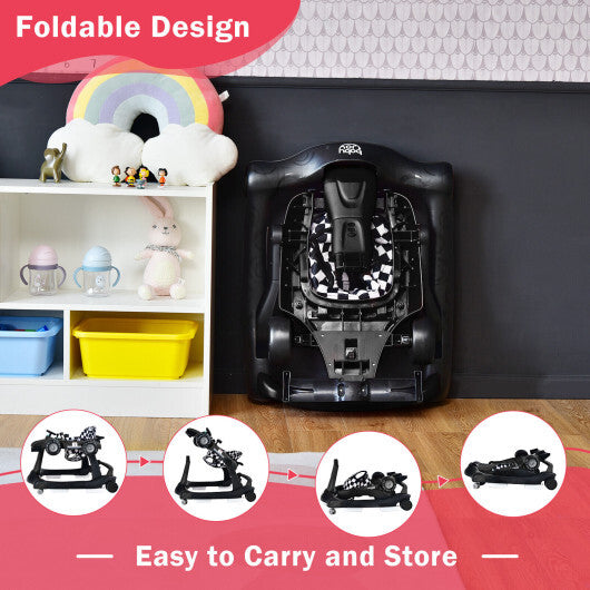 4-in-1 Foldable Activity Push Walker with Adjustable Height-Black - Color: Black