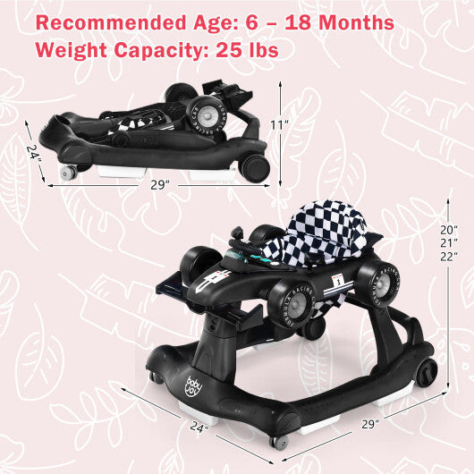 4-in-1 Foldable Activity Push Walker with Adjustable Height-Black - Color: Black