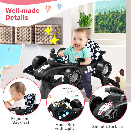 4-in-1 Foldable Activity Push Walker with Adjustable Height-Black - Color: Black