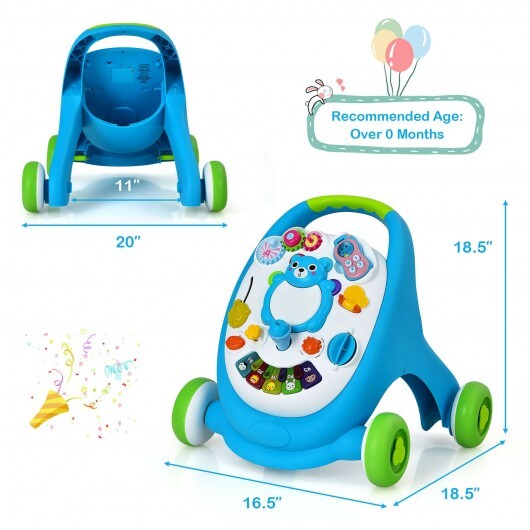 Sit-to-Stand Toddler Learning Walker with Lights and Sounds-Blue