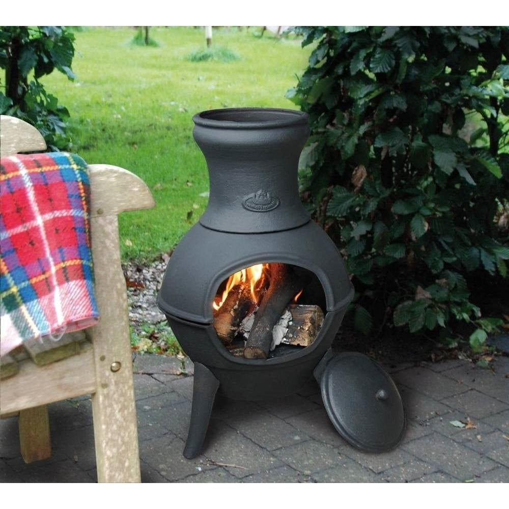 Small Black Outdoor Cast Iron Chimenea Wood Burning  Fire Pit