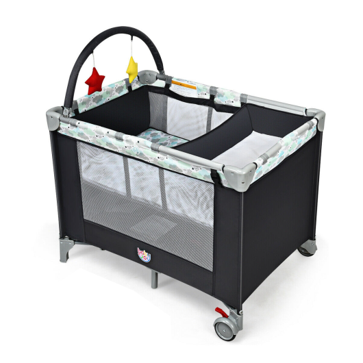 Portable Baby Playard Playpen Nursery Center with Changing Station - Color: Dark Gray