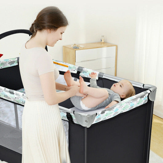 Portable Baby Playard Playpen Nursery Center with Changing Station - Color: Dark Gray