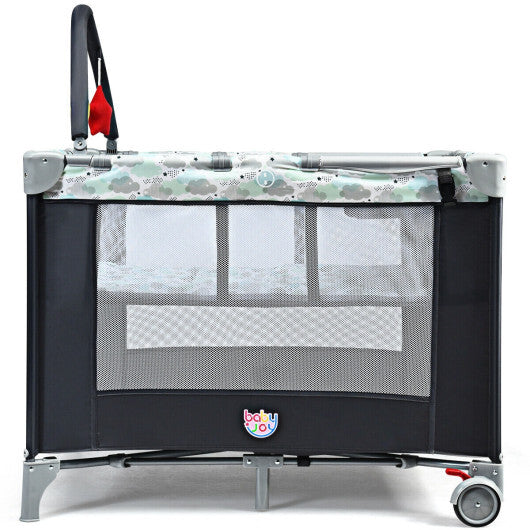 Portable Baby Playard Playpen Nursery Center with Changing Station - Color: Dark Gray