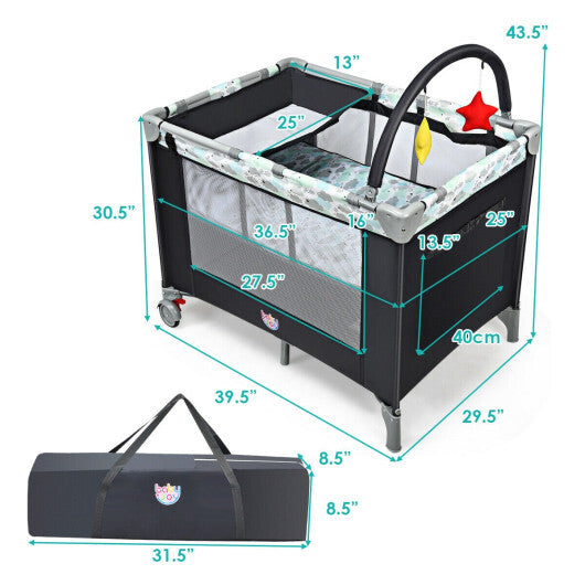 Portable Baby Playard Playpen Nursery Center with Changing Station - Color: Dark Gray