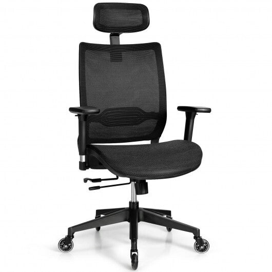 Adjustable Mesh Computer Chair with Sliding Seat and Lumbar Support-Black - Color: Black