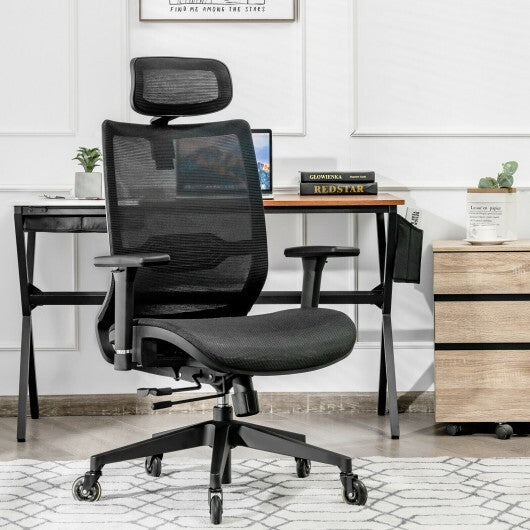 Adjustable Mesh Computer Chair with Sliding Seat and Lumbar Support-Black - Color: Black