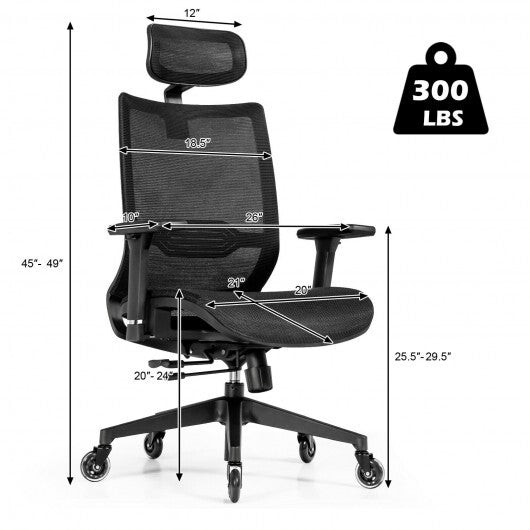 Adjustable Mesh Computer Chair with Sliding Seat and Lumbar Support-Black - Color: Black